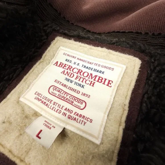 VINTAGE 90s Abercrombie Wolf Jaw Jacket Fur Y2k Spell Out Logo Distressed Grunge